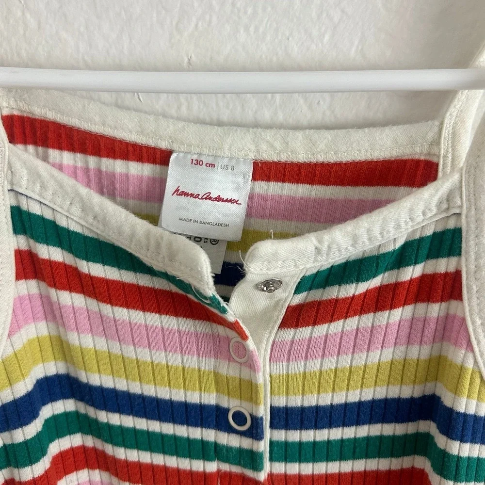 Hanna Andersson Rainbow Striped Cotton Stretch Dress with Snap Front Size 8